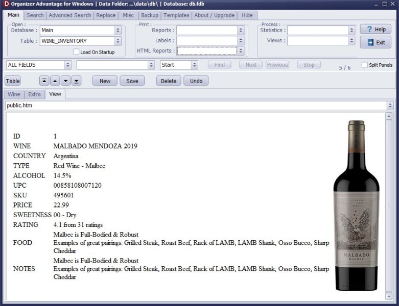 Wine Inventory Software for Windows PCs view